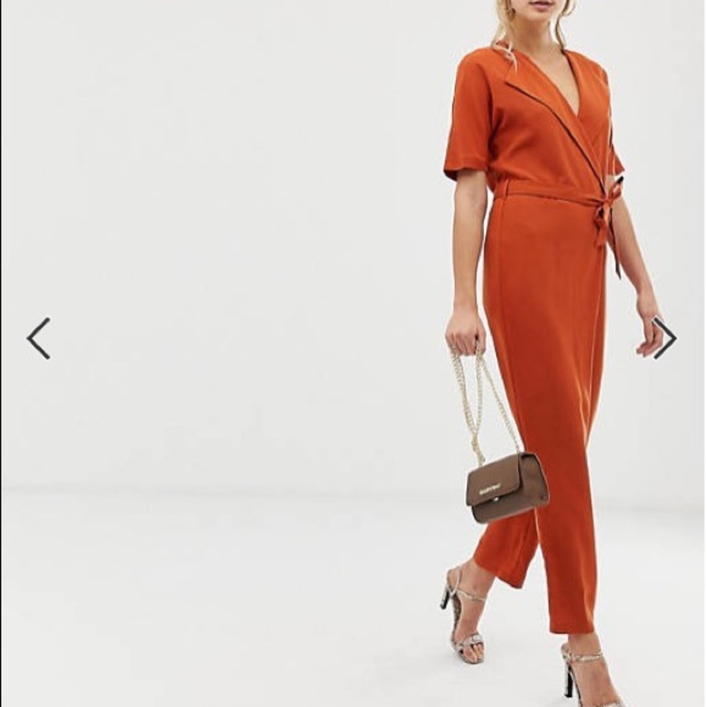 ASOS DESIGN Tall wrap jumpsuit in rust, NEW W/ TAGS